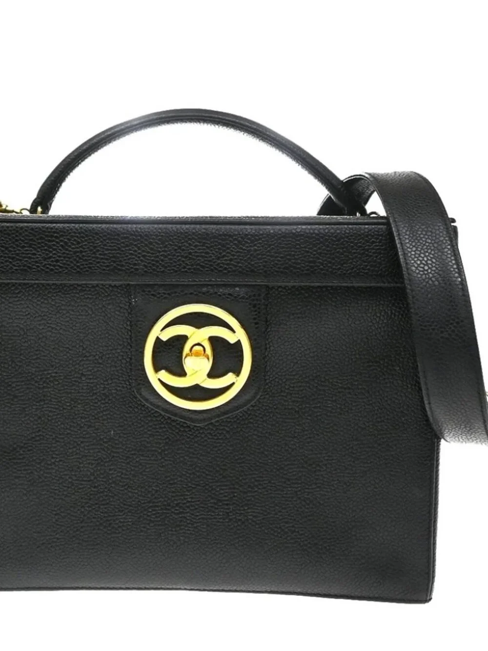 CHANEL CC Logo 2Way Vanity Bag Box Grained Calfskin Leather BK Vintage